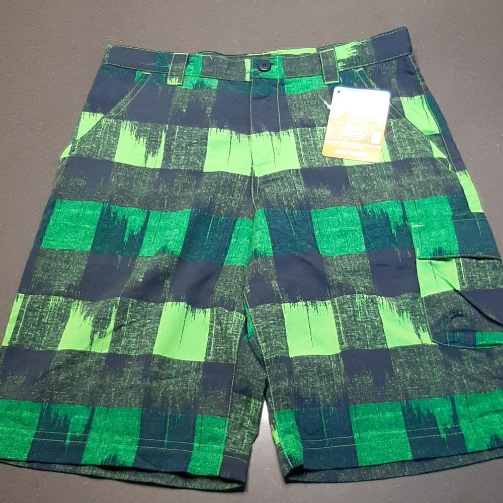 NWT Columbia Green Checkered Youth Board Shorts
